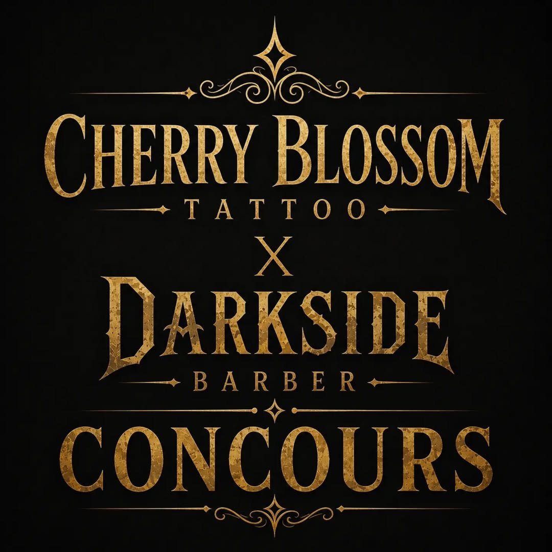 Blason doré Cherry Blossom Tattoo × Darkside Barber
