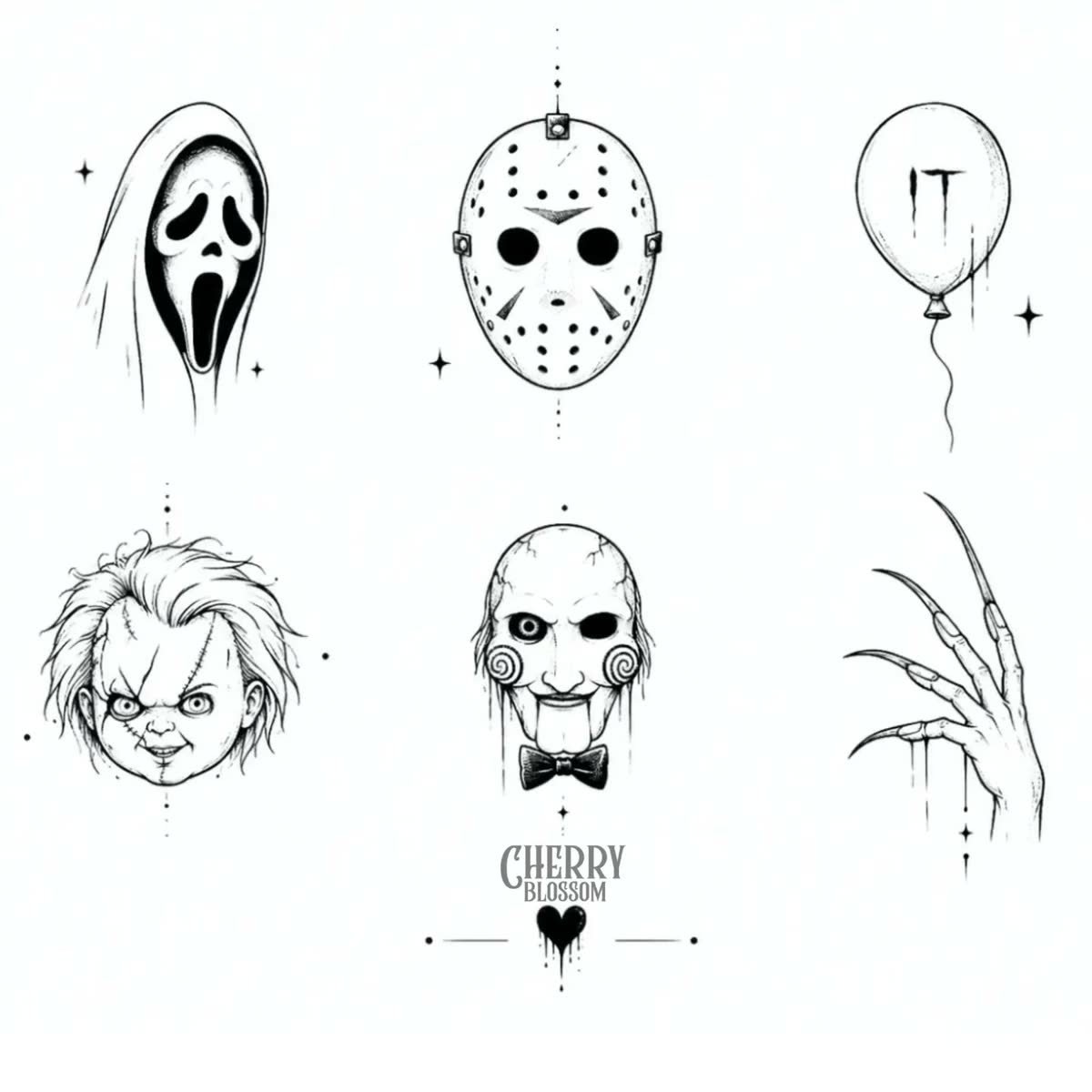 Planche de flash : masques et icônes de films d'horreur